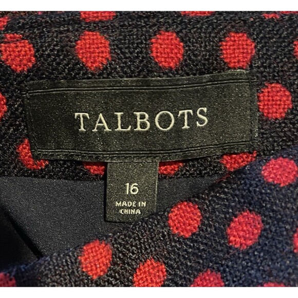 Talbots Wool Blend Navy Blue Red Polka Dot Career Pencil Skirt Women's Size 16 - Picture 4 of 5